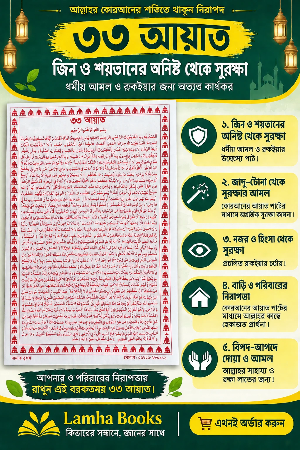 ৩৩ আয়াত প্রিমিয়াম তাবিজের নকশা/পেপার